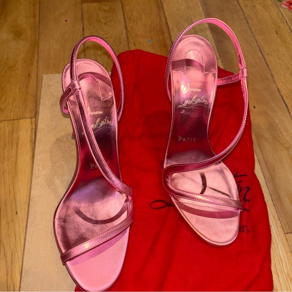 Christian Louboutin Metallic Pink Strappy Heels - Picture 1 of 5